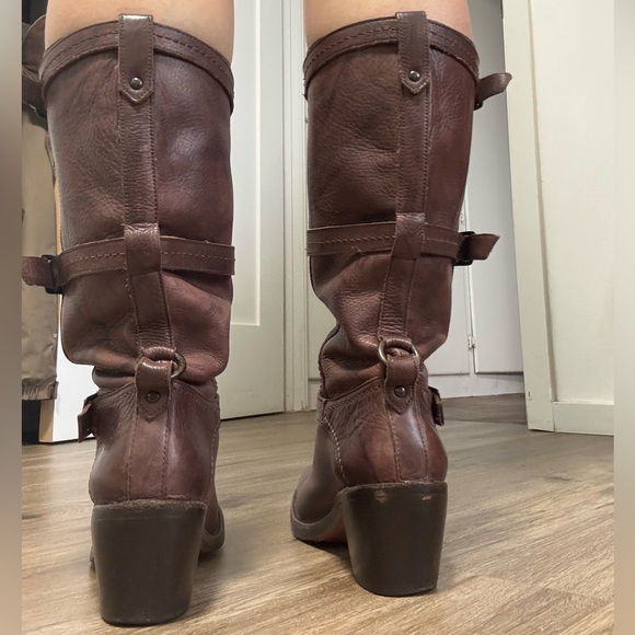 Frye Brown Leather Knee-High Boots Buckle Strap Women’s Size 8B - Picture 3 of 9